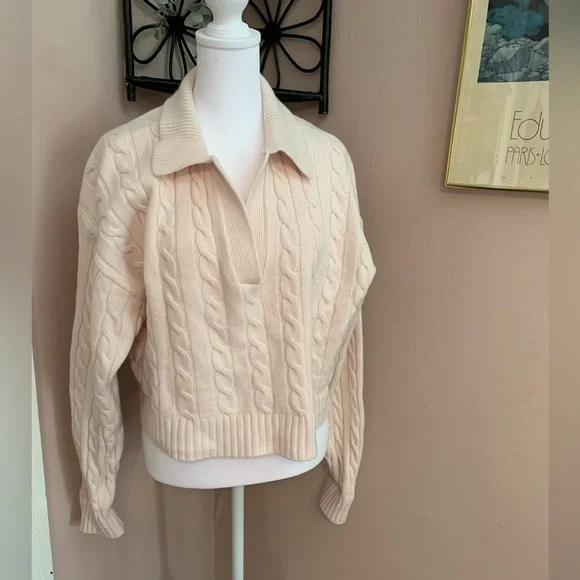 Sunday Best V-Neck Cable Knit Sweater in blush pink Medium Scandi Girl cozy - Picture 1 of 10